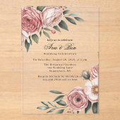 Invitations En Acrylique Élégant Mariage floral rose pâle (Recto)