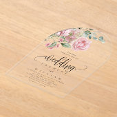 Invitations En Acrylique Élégant Mariage Floral Rose Rose Rose Dusty modern (Poser)