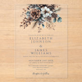 Invitations En Acrylique Élégant Mariage floral rustique Pinecone (Recto)