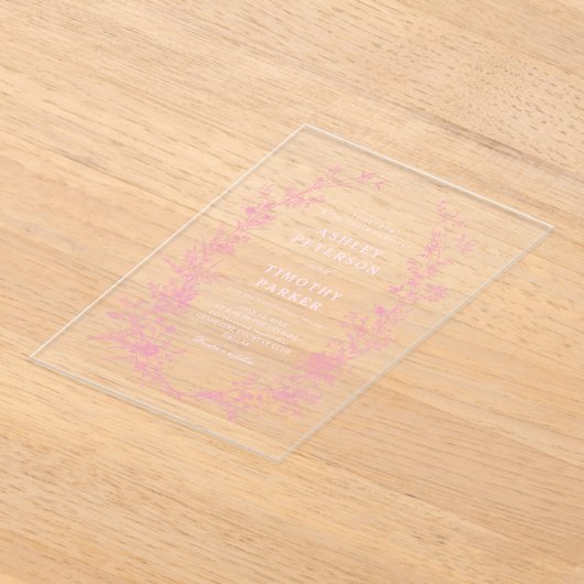 Invitations En Acrylique Élégant Mariage Floral Toile Rose Française (Poser)