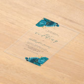 Invitations En Acrylique Élégant Mariage Floral Turquoise Gold Script (Poser)