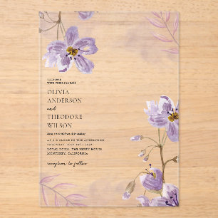Invitations En Acrylique Élégant Mariage floral violet clair