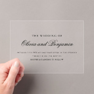 Invitations En Acrylique Élégant Mariage Formel Minimaliste Écriture Noire