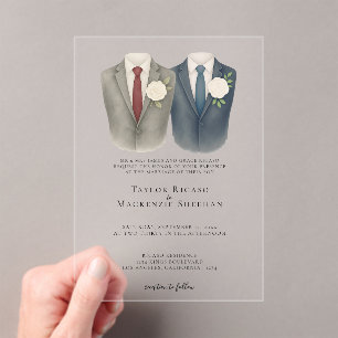 Invitations En Acrylique Elégant Mariage gay deux pièces en costume