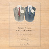 Invitations En Acrylique Elégant Mariage gay deux pièces en costume (Recto)