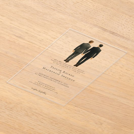 Invitations En Acrylique Elégant Mariage gay deux pièces en costume (Poser)