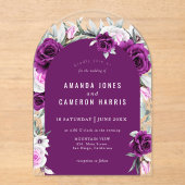 Invitations En Acrylique Élégant Mariage géométrique violet rustique (Recto)