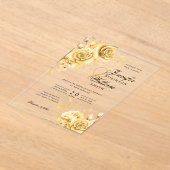 Invitations En Acrylique Elégant Mariage Gold Roses Floral thème (Poser)