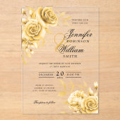 Invitations En Acrylique Elégant Mariage Gold Roses Floral thème (Recto)