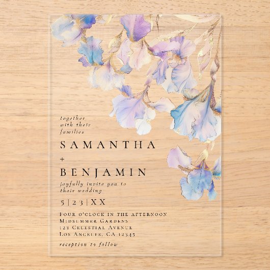 Invitations En Acrylique Élégant Mariage Iris (Recto)