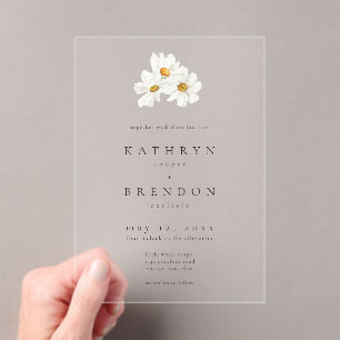 Invitations En Acrylique Élégant mariage minimaliste aquarelle Daisy
