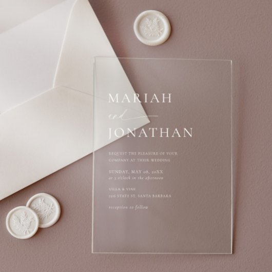 Invitations En Acrylique Élégant Mariage minimaliste classique moderne