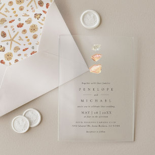 Invitations En Acrylique Élégant mariage minimaliste coquillages aquarelle