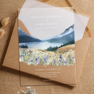 Invitations En Acrylique Élégant Mariage Minimaliste Montagne Aquarelle