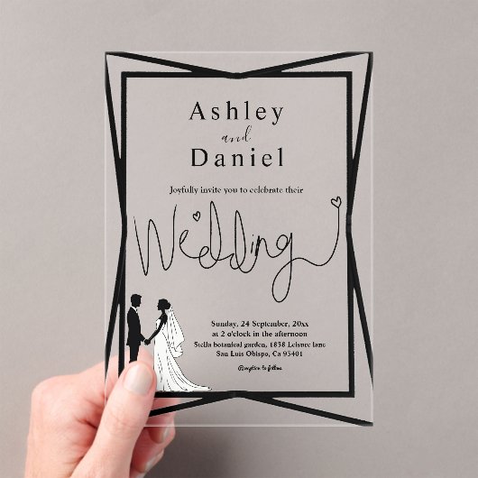 Invitations En Acrylique Élégant Mariage moderne en noir et blanc (In situ (ordinateur de poche))