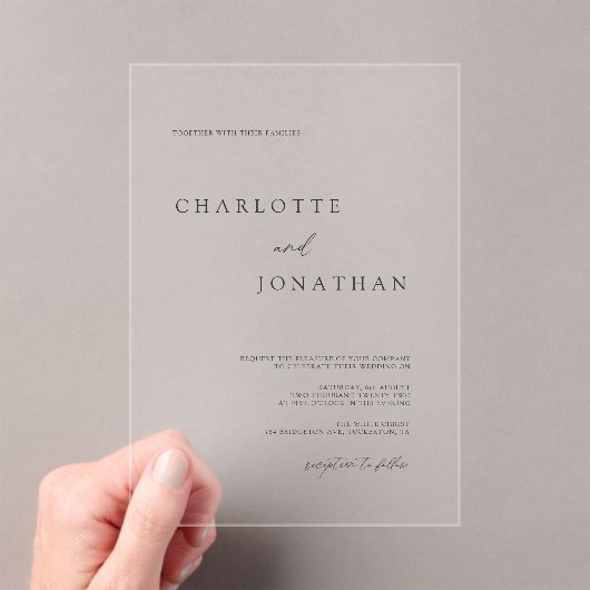 Invitations En Acrylique Élégant Mariage moderne simple (In situ (ordinateur de poche))