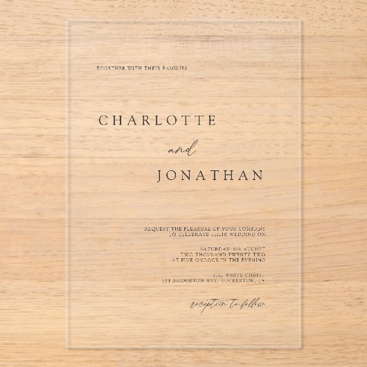 Invitations En Acrylique Élégant Mariage moderne simple (Recto)