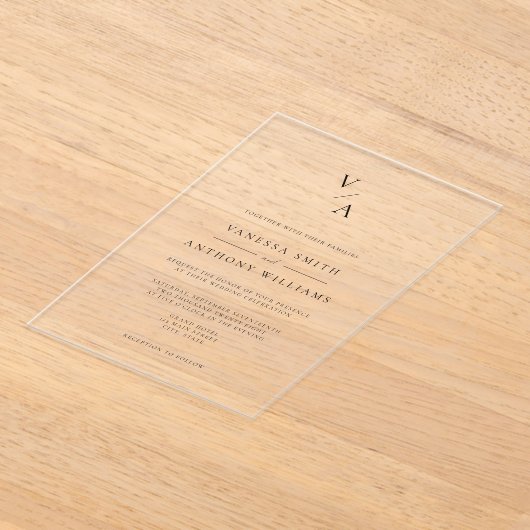 Invitations En Acrylique Élégant Mariage Monogramme moderne (Poser)