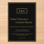 Invitations En Acrylique Élégant Mariage Monogramme Noir Et Or Moderne (Recto)