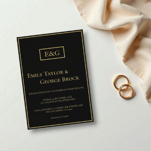 Invitations En Acrylique Élégant Mariage Monogramme Noir Et Or Moderne