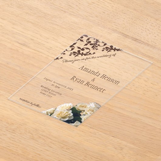 Invitations En Acrylique Élégant Mariage Motif Rose Jaune Roccoco (Poser)