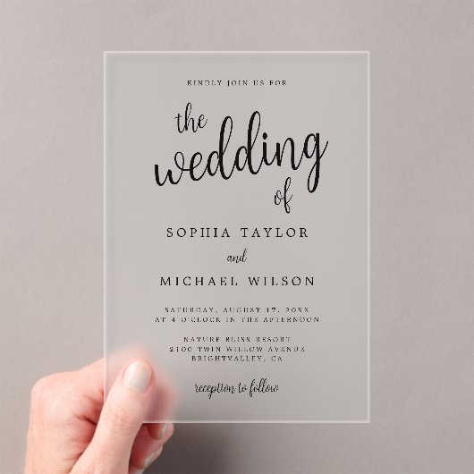 Invitations En Acrylique Élégant Mariage noir (In situ (ordinateur de poche))