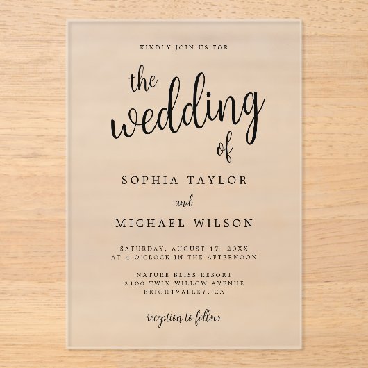 Invitations En Acrylique Élégant Mariage noir (Recto)