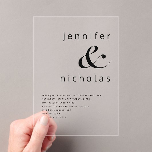 Invitations En Acrylique Élégant Mariage noir et blanc (In situ (ordinateur de poche))