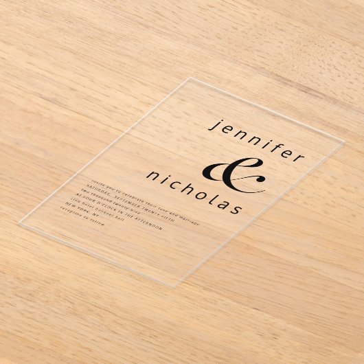 Invitations En Acrylique Élégant Mariage noir et blanc (Poser)