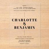 Invitations En Acrylique Élégant Mariage noir moderne (Recto)