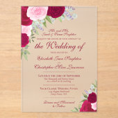 Invitations En Acrylique Élégant Mariage officiel Magenta & Roses roses ros (Recto)