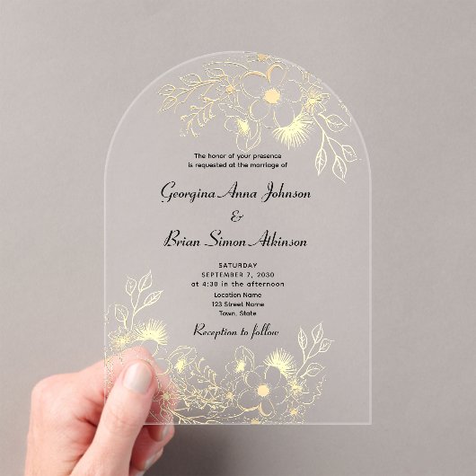Invitations En Acrylique Élégant Mariage Or (In situ (ordinateur de poche))