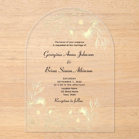 Invitations En Acrylique Élégant Mariage Or (Recto)