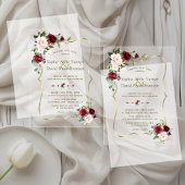 Invitations En Acrylique Élégant Mariage or de fleurs roses de Bourgogne