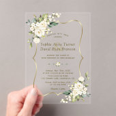 Invitations En Acrylique Élégant Mariage Or Fleurs blanches délicates (In situ (ordinateur de poche))