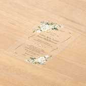 Invitations En Acrylique Élégant Mariage Or Fleurs blanches délicates (Poser)