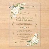Invitations En Acrylique Élégant Mariage Or Fleurs blanches délicates (Recto)