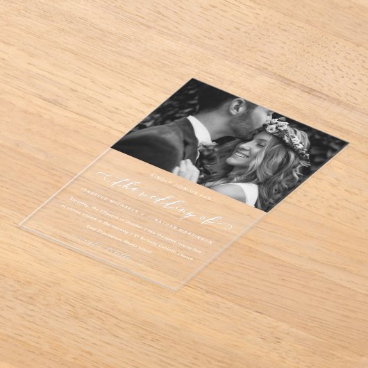 Invitations En Acrylique Élégant Mariage photo de calligraphie (Poser)