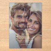 Invitations En Acrylique Élégant Mariage photo de script de monogramme (Recto)