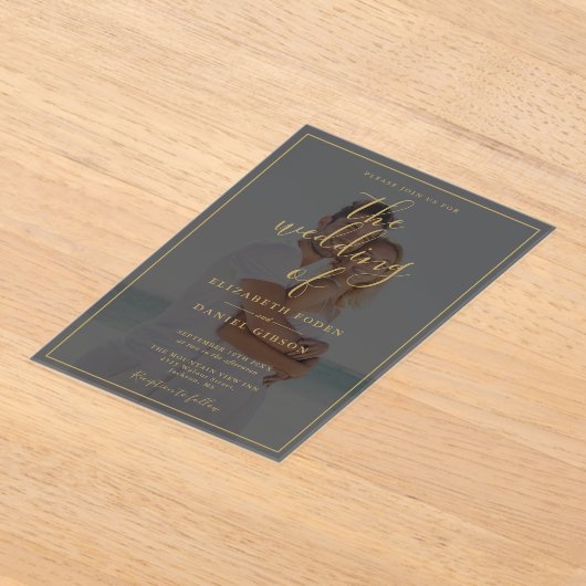 Invitations En Acrylique Elegant Mariage photo de script Gold (Poser)