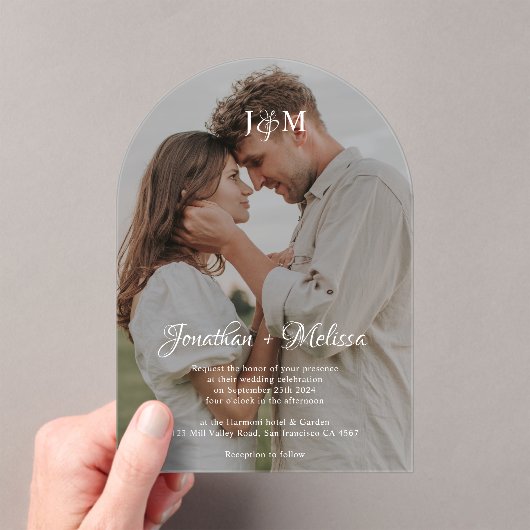 Invitations En Acrylique Élégant Mariage photo de superposition de script e (In situ (ordinateur de poche))