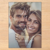 Invitations En Acrylique Élégant Mariage Photo Monogramme Script (Recto)