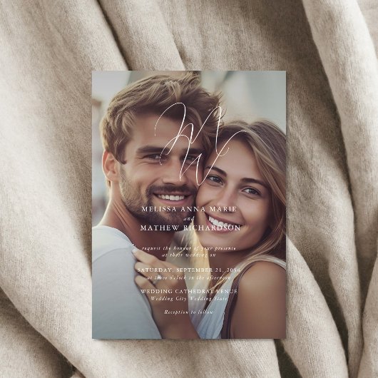 Invitations En Acrylique Élégant Mariage Photo Monogramme Script