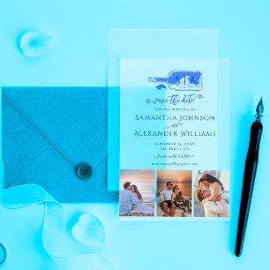 Invitations En Acrylique Élégant mariage plage bleu poussiéreux Save the Da