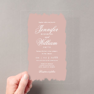 Invitations En Acrylique Élégant mariage romantique écriture rose poudré pe