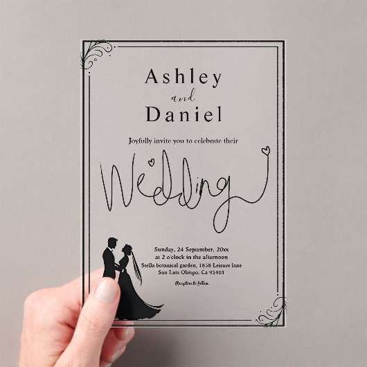 Invitations En Acrylique Élégant Mariage romantique noir et blanc chic (In situ (ordinateur de poche))