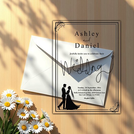 Invitations En Acrylique Élégant Mariage romantique noir et blanc chic