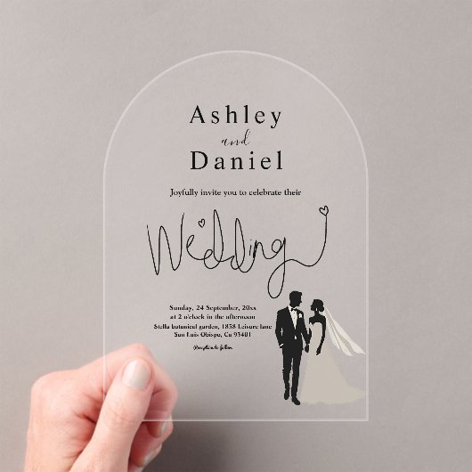 Invitations En Acrylique Élégant Mariage romantique simple noir et blanc (In situ (ordinateur de poche))