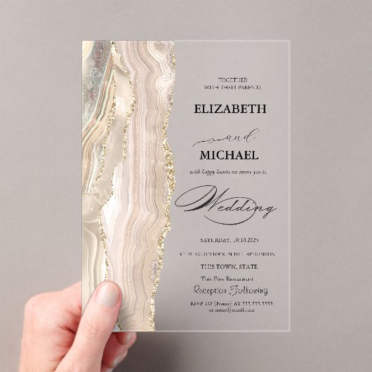 Invitations En Acrylique Élégant Mariage Script Pailleté Perle (In situ (ordinateur de poche))