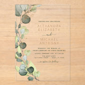 Invitations En Acrylique Élégant Mariage vert émeraude Eucalyptus Vert (Recto)